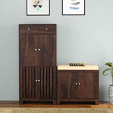 Lumin Solid Sheesham Wood Shoe Rack With Cushioned Seat (Walnut Finish)